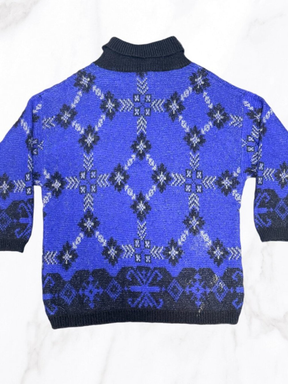Vintage Benetton Italy Blue Nordic Mohair Blend Mockneck Sweater, Size L - Picture 2 of 10